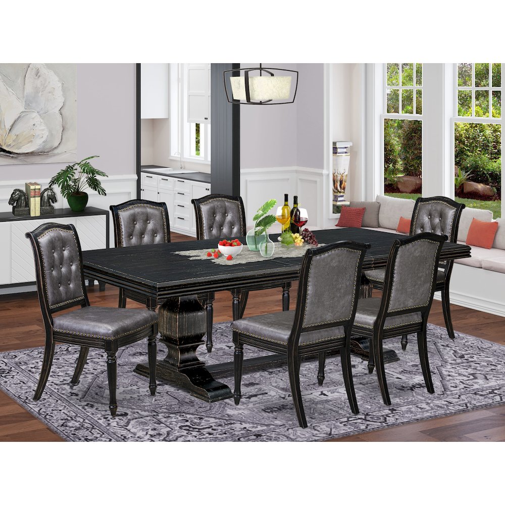 7 piece Mid Century Dining Table Set consists of a Dining Table and 6 Chairs. Picture 5