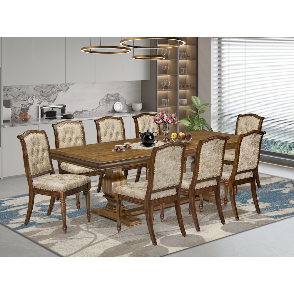9 Pieces Dining Room set a Rectangular Kitchen Table and 8 Modern Dining Chairs. Picture 5