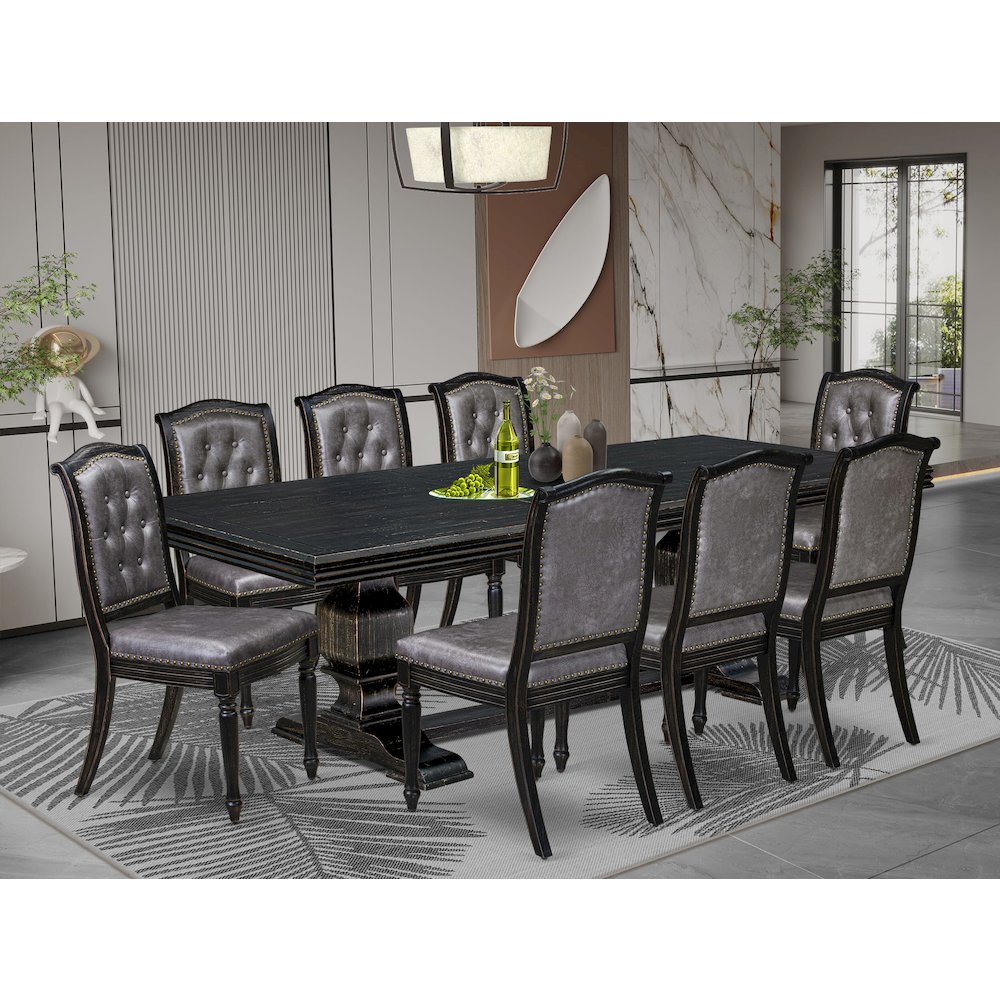9 piece Dining Table Set of a Wooden Dining Table and 8 Parsons Chairs. Picture 5