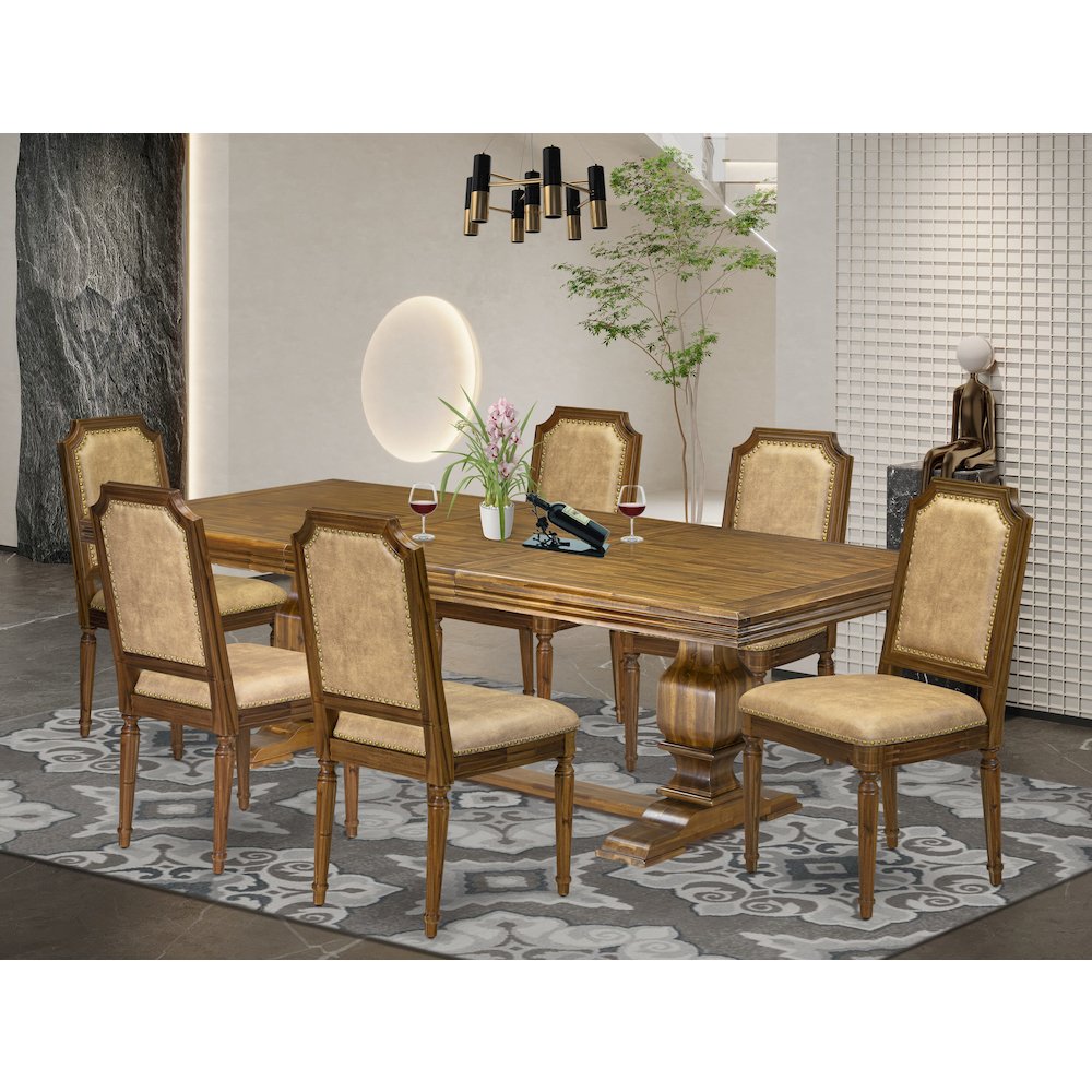 7 piece Dining Table Set a Modern Dining Table and 6 Dark Grey Kitchen Chairs. Picture 5