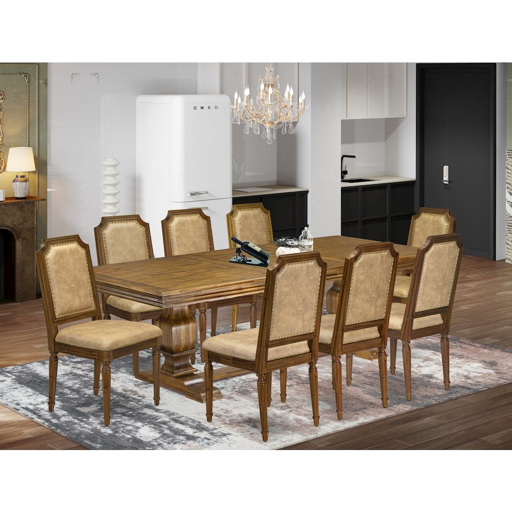 9 piece Kitchen Table Set of a Dining Table and 8 Dark Grey Dinner Chairs. Picture 5