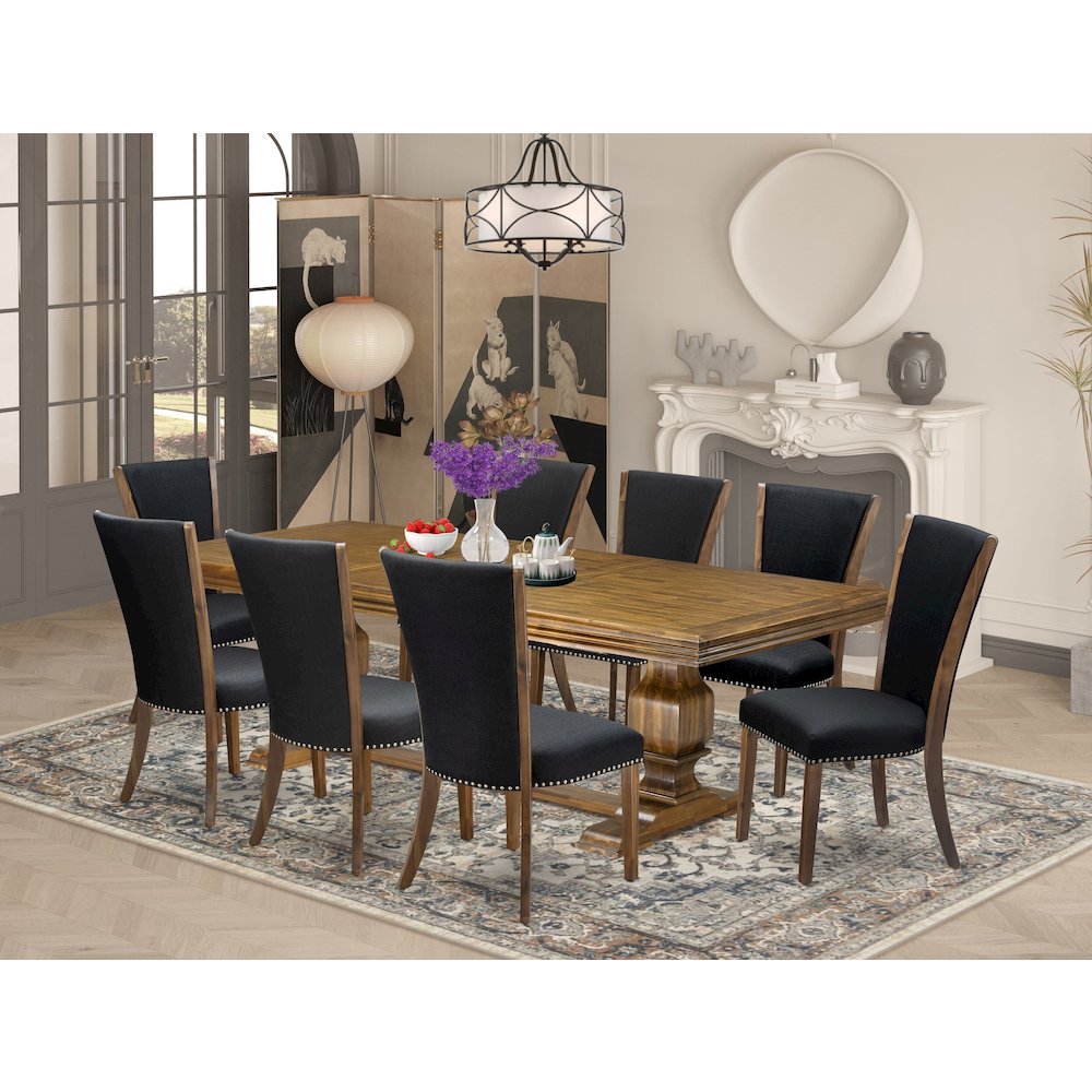 9 piece Dining Table Set a Kitchen Table and 8 Linen Fabric Dining room Chairs. Picture 5