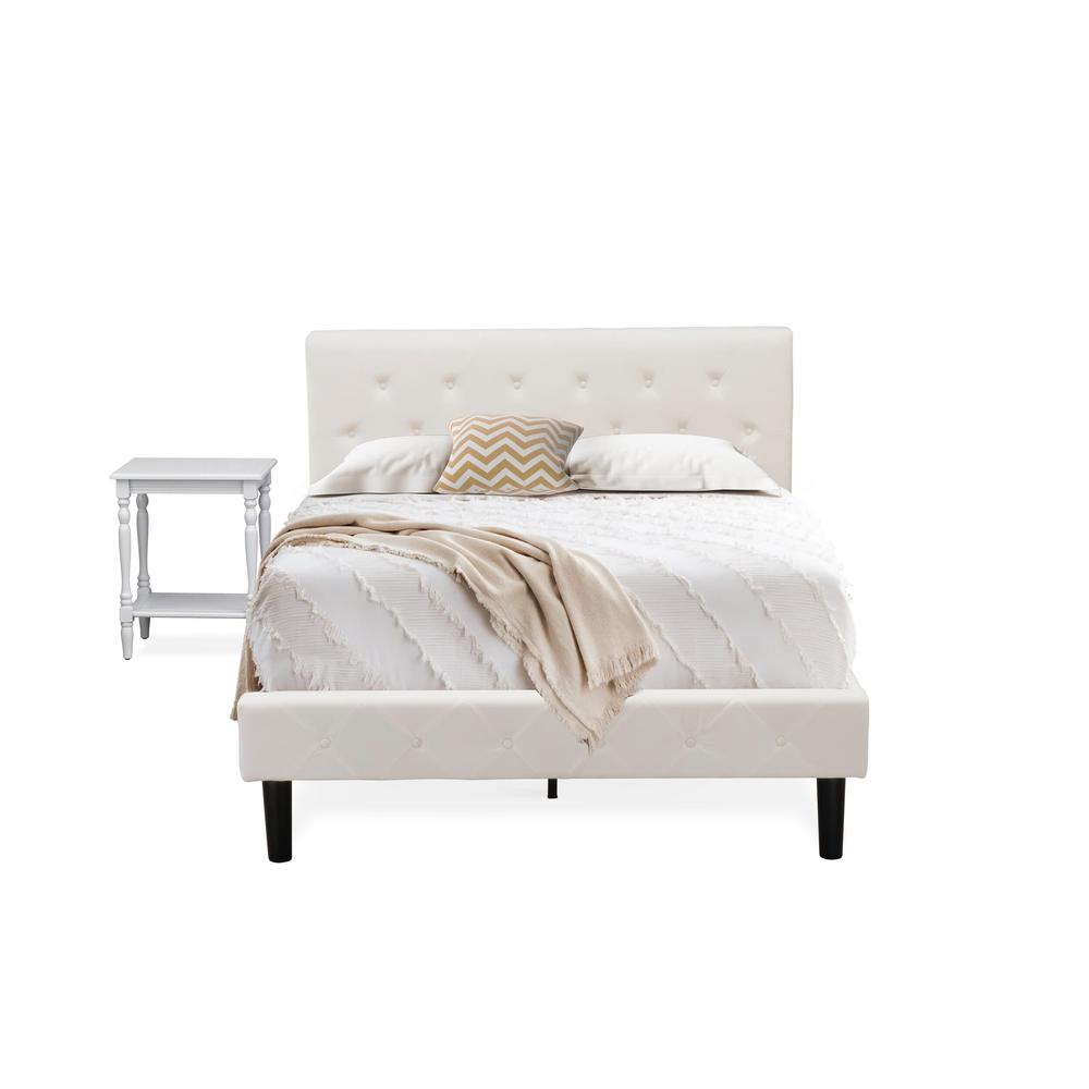 NL19F-1BF14 2 Piece Bedroom Set - 1 Full Bed White Velvet Fabric Headboard and 1 Nightstand Bedroom - Urban Gray Finish Nightstand. Picture 1