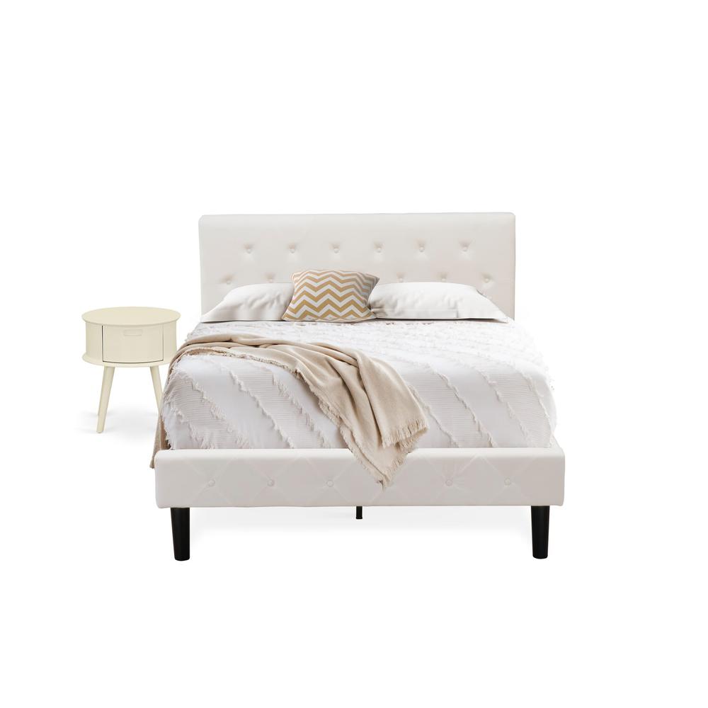 NL19F-1GO05 2 Piece Bedroom Set - 1 Full Size Bed White Velvet Fabric Headboard and 1 Night Stand - White Finish Nightstand. Picture 1