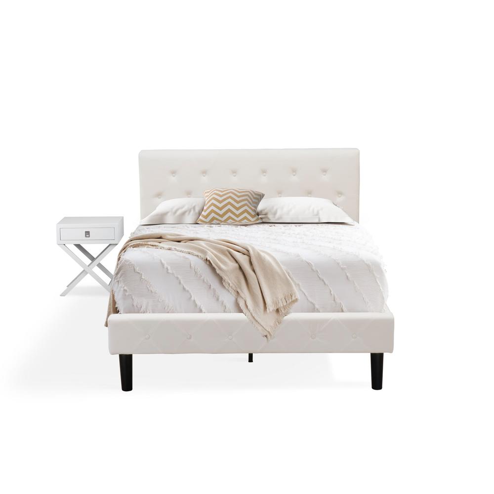 NL19F-1HA14 2 Pc Full Bed Set - 1 Full Size Bed White Velvet Fabric Headboard and 1 Wood Nightstand - Urban Gray Finish Nightstand. Picture 1