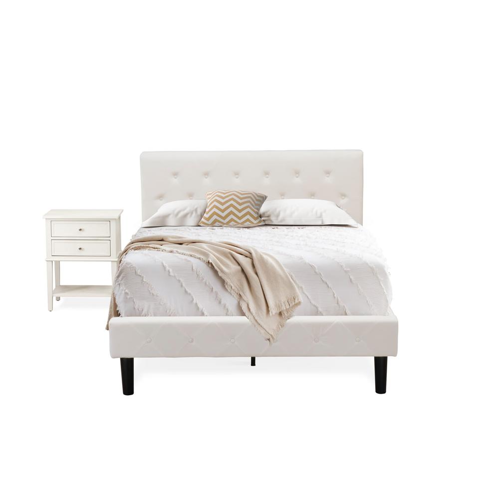 NL19F-1VL0C 2 Pc Bed Set - 1 Full Bed White Velvet Fabric Headboard and 1 Nightstand - Wire Brushed Butter Cream Finish Nightstand. Picture 1