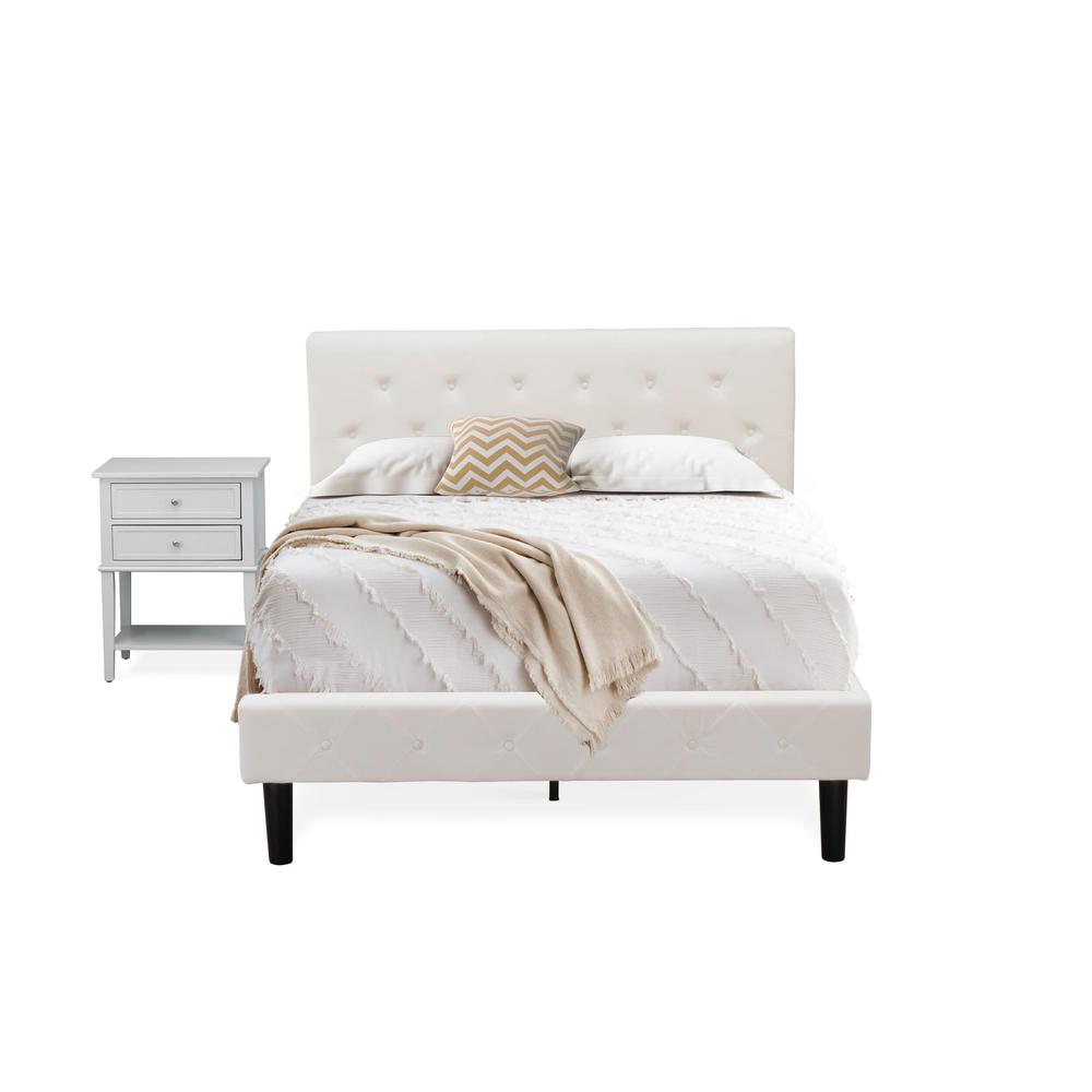 NL19F-1VL14 2 Piece Bed Set - 1 Full Size Bed White Velvet Fabric Headboard and 1 Nightstand - Urban Gray Finish Nightstand. Picture 1
