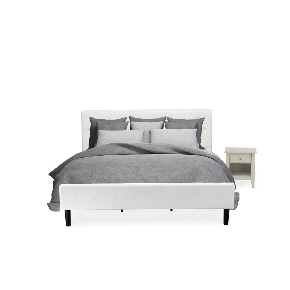 NL19K-1GA0C 2 Pc Bedroom Set - 1 Bed White Velvet Fabric Headboard and 1 Night Stand - Wire Brushed Butter Cream Finish Nightstand. Picture 1