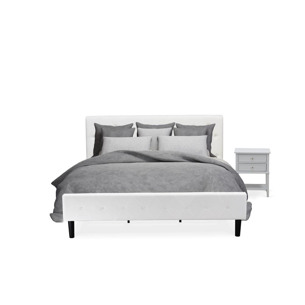 NL19K-1VL14 2 Pc King Bedroom Set - 1 King Bed White Velvet Fabric Headboard and 1 Nightstand - Urban Gray Finish Nightstand. Picture 1