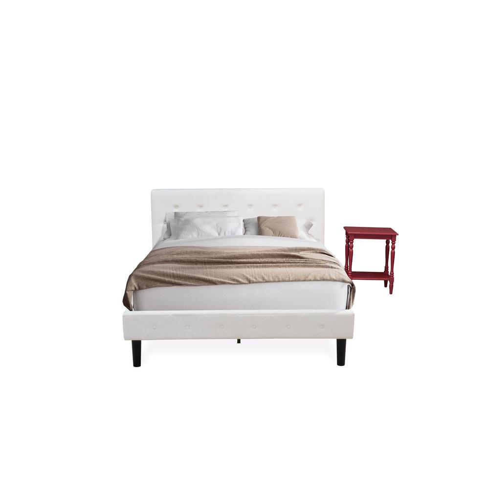 NL19Q-1BF13 2 Pc Queen Size Bedroom Set - 1 Queen Bed White Velvet Fabric Headboard and 1 Night Stand - Burgundy Finish Nightstand. Picture 1