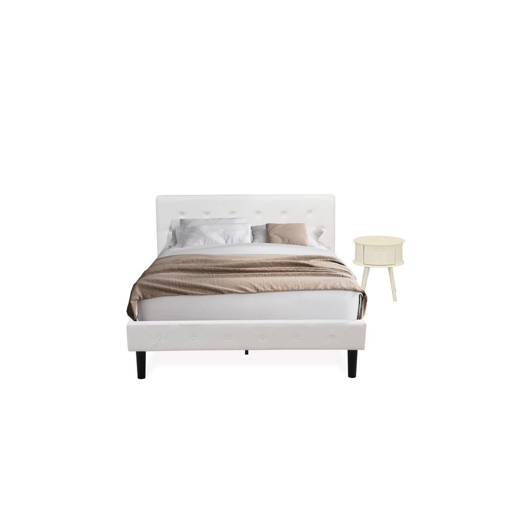 NL19Q-1GO05 2 Piece Queen Bed Set - 1 Bed White Velvet Fabric Headboard and 1 Night Stand for Bedroom - White Finish Nightstand. Picture 1