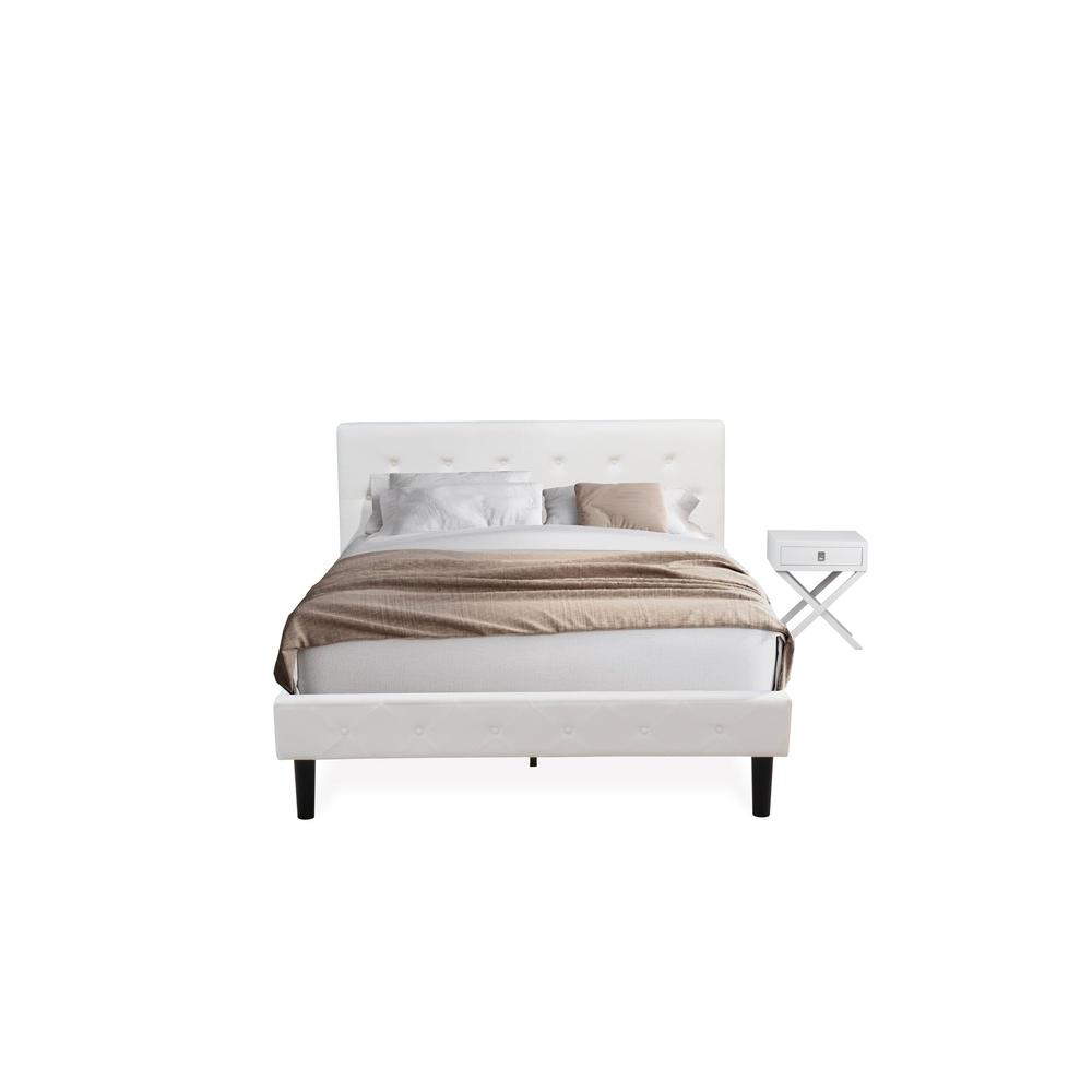 NL19Q-1HA05 2 Piece Bedroom Set - 1 Wood Bed White Velvet Fabric Headboard and 1 Night Stand for Bedroom - White Finish Nightstand. Picture 1