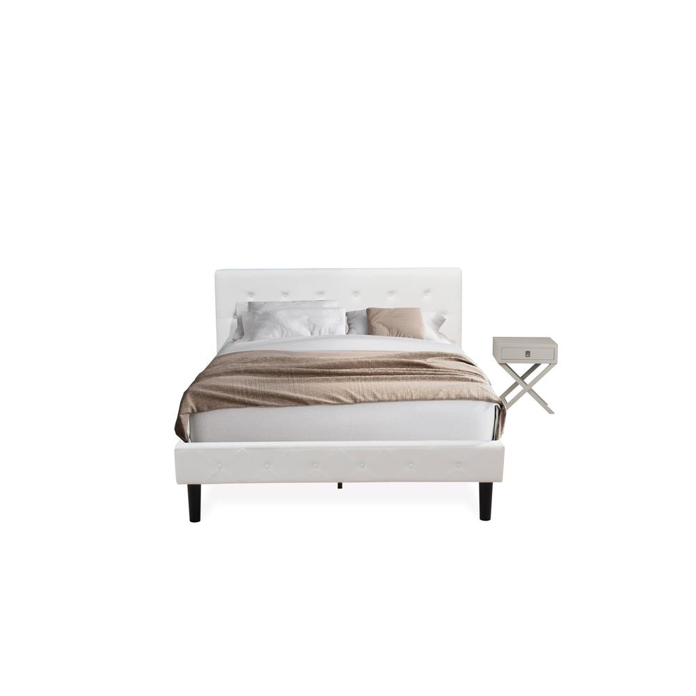NL19Q-1HA14 2 Pc Bed Set - 1 Queen Bed White Velvet Fabric Headboard and 1 Mid Century Nightstand - Urban Gray Finish Nightstand. Picture 1
