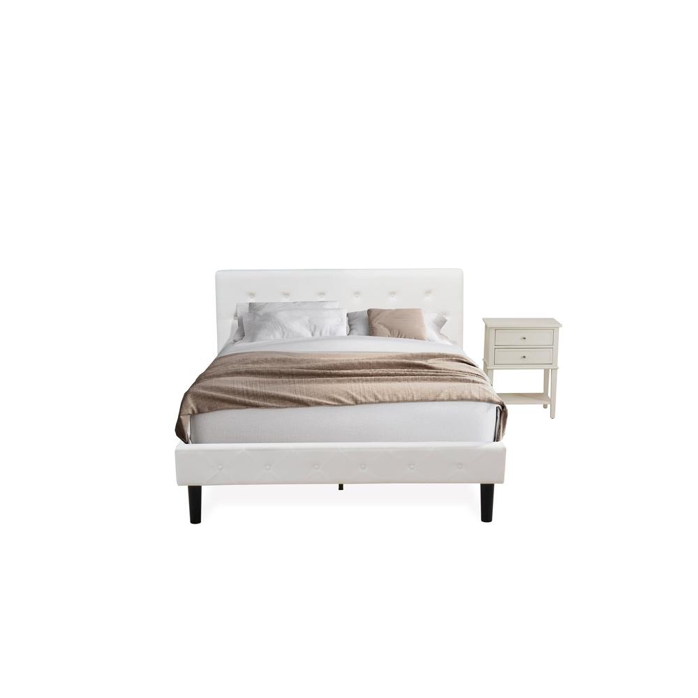 NL19Q-1VL0C 2 Pc Bedroom Set - 1 Bed White Velvet Fabric Headboard and 1 Night Stand - Wire Brushed Butter Cream Finish Nightstand. Picture 1