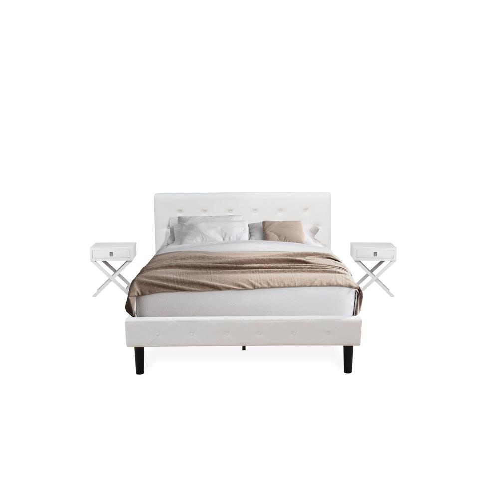 NL19Q-2HA05 3 Pc Queen Bedroom Set - 1 Queen Bed White Velvet Fabric Headboard and 2 Wood Nightstand - White Finish Nightstand. Picture 1