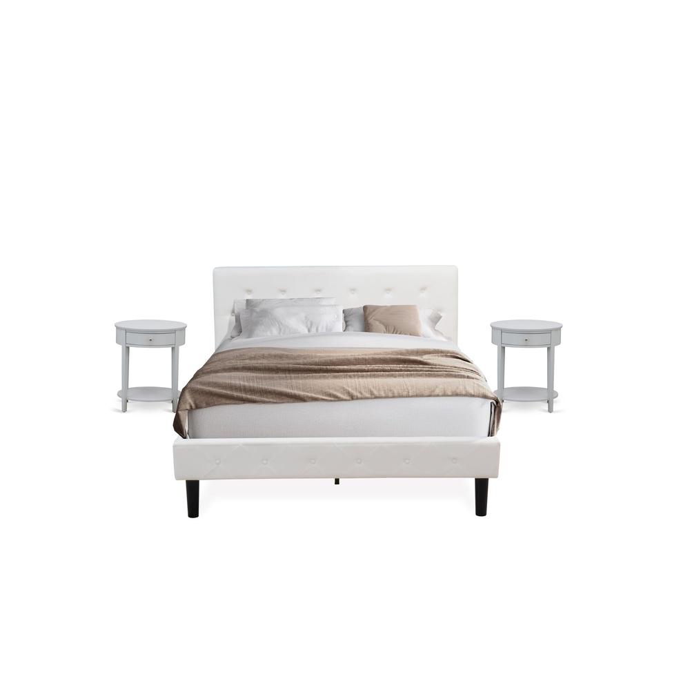 NL19Q-2HI14 3 Piece Bed Set - 1 Platform Bed White Velvet Fabric Headboard and 2 Nightstands - Urban Gray Finish Nightstand. Picture 1