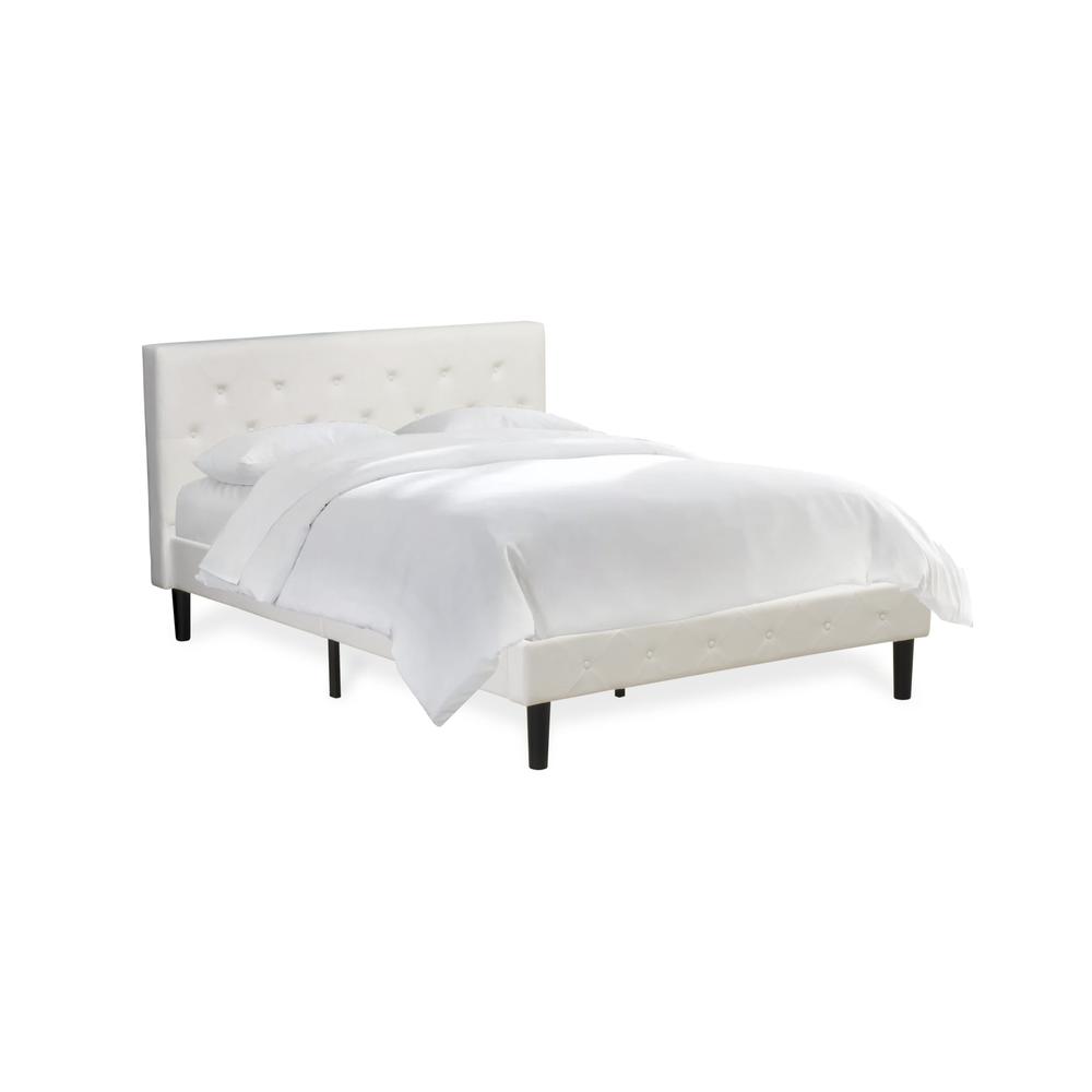 NLF-19-F Nolan Platform Bed Frame - Button Tufted White Velvet Fabric Padded Headboard & Footboard, Black Legs, Full Size. Picture 1