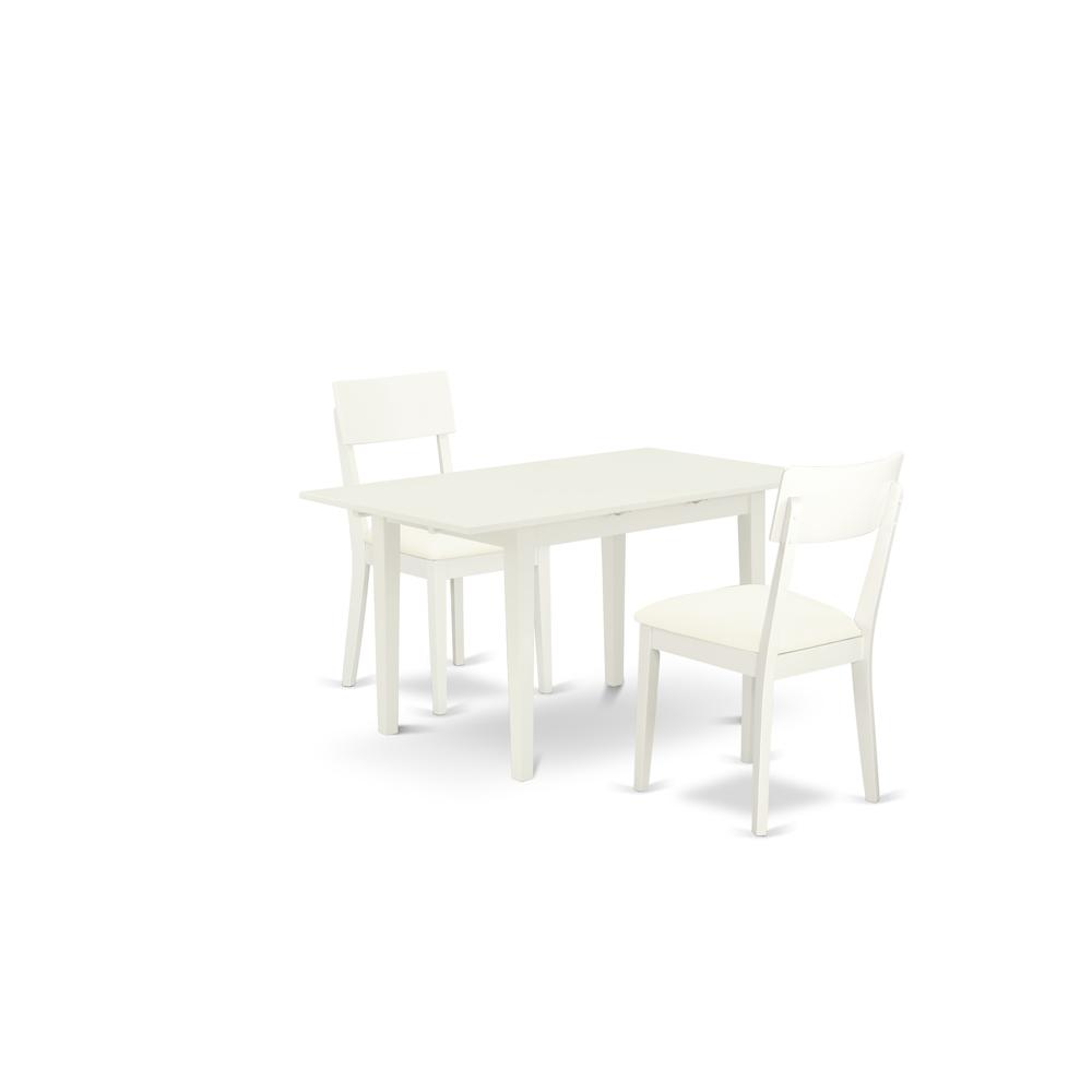 East West Furniture NOAD3-LWH-LC 3-Pc Modern Dining Table Set 2 Modern Dining Chairs with Ladder Back and a Faux Leather Seat and Butterfly Leaf Dining Table with Rectangular Top and 4 Legs- Linen Whi. Picture 1