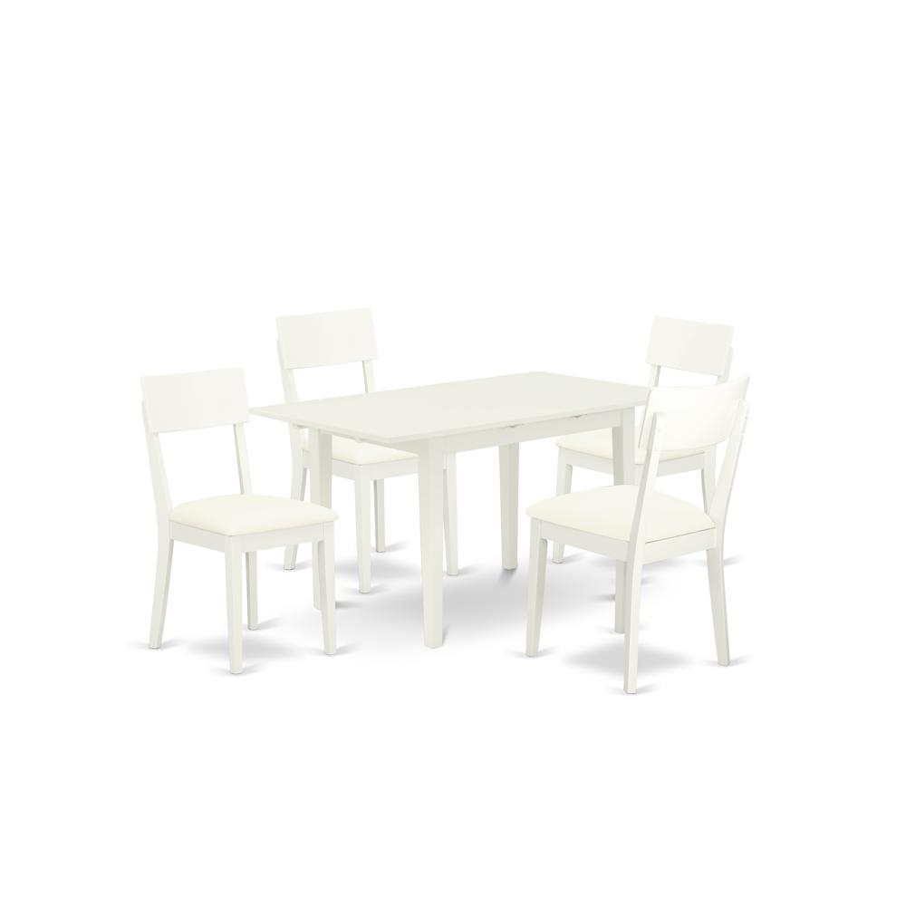 East West Furniture NOAD5-LWH-LC 5-Piece Rectangular Dinette Set 4 Wooden Dining Chairs with Ladder Back and a Faux Leather Seat and Butterfly Leaf Mid Century Dining Table with Rectangular Top and 4. Picture 1