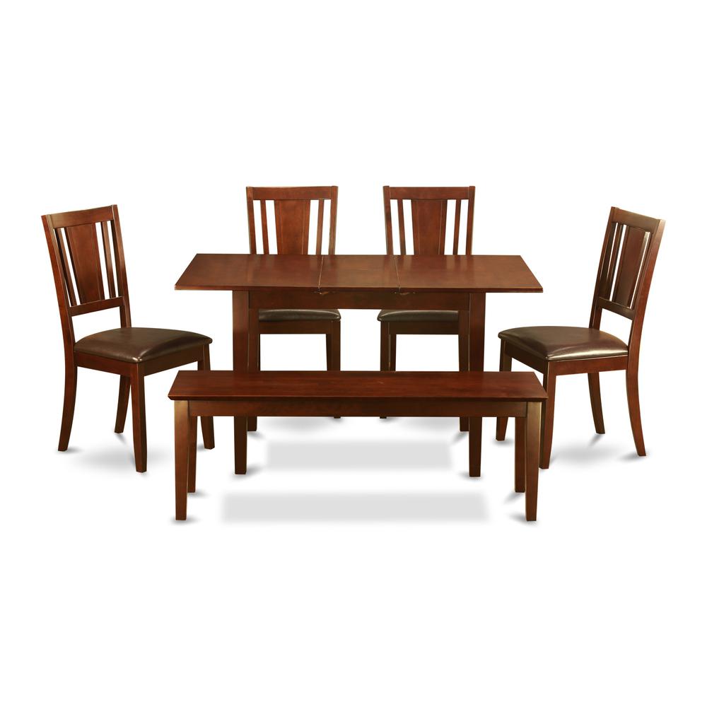 6  Pc  Small  dinette  set  -  Table  with  Leaf  and  4  Seat  Chairs  and  Dining  Bench. Picture 1