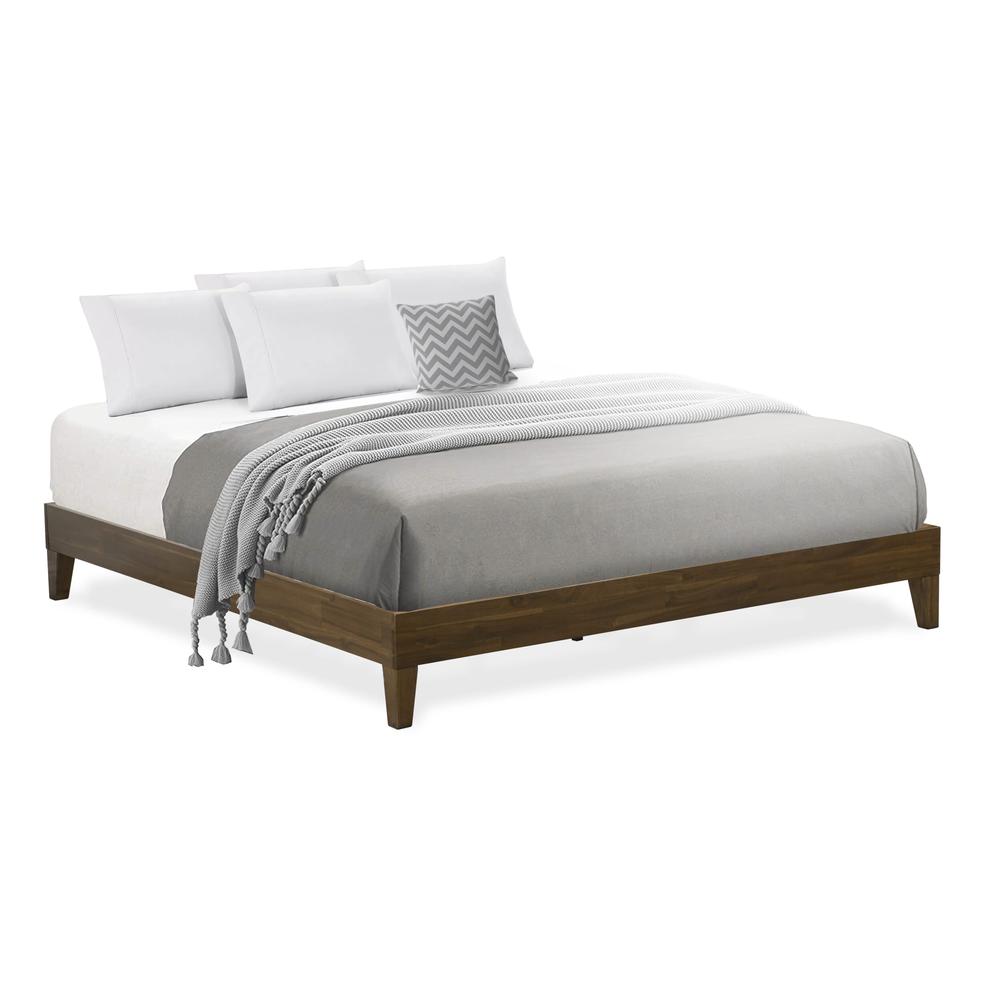 East West Furniture Queen Size Bed Frame with 4 Solid Wood Legs and 2 Extra Center Legs - Walnut Finish. Picture 1