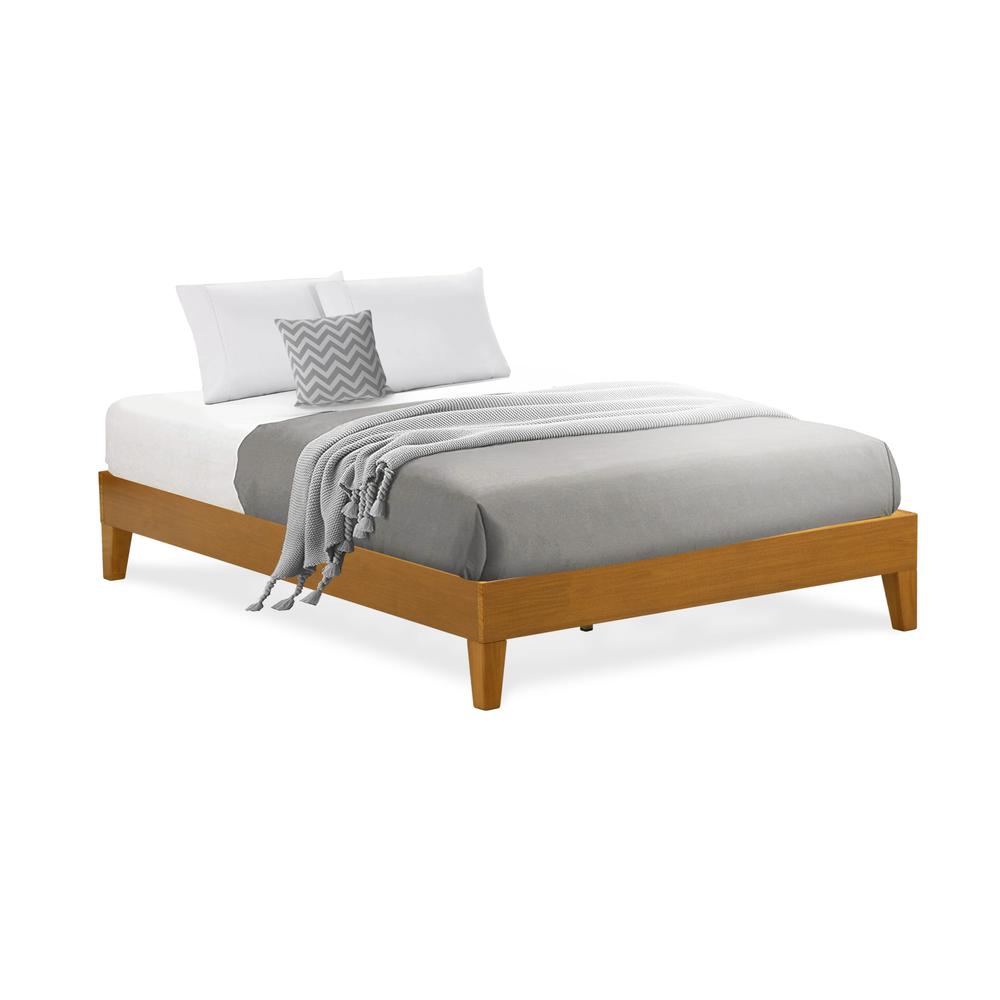 NVP-23-F Full Platform Bed Frame with 4 Solid Wood Legs and 2 Extra Center Legs - Oak Finish. Picture 1