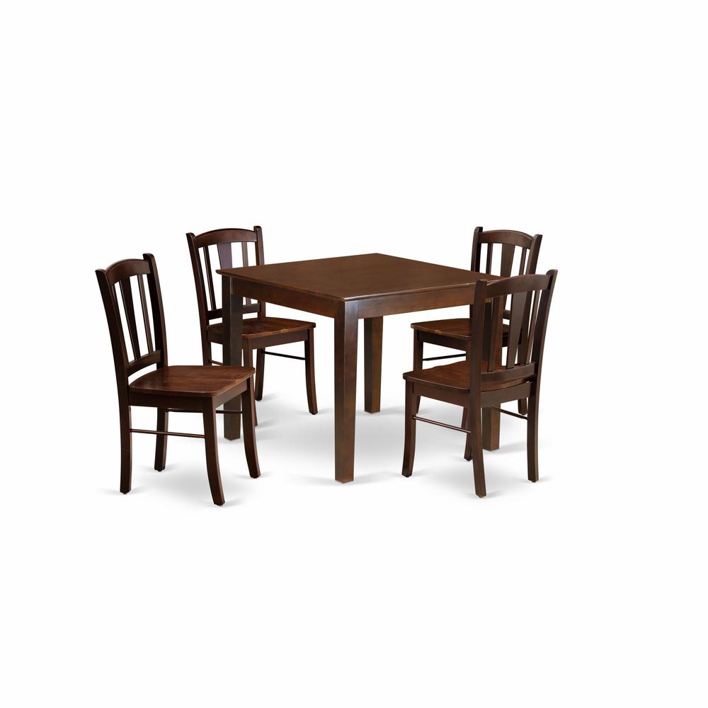 OXDL5-MAH-W - 5-Pc Dining Room Table Set- 4 Dining Chair and Dining Table - Wooden Seat and Slatted Chair Back - Mahogany Finish. Picture 1