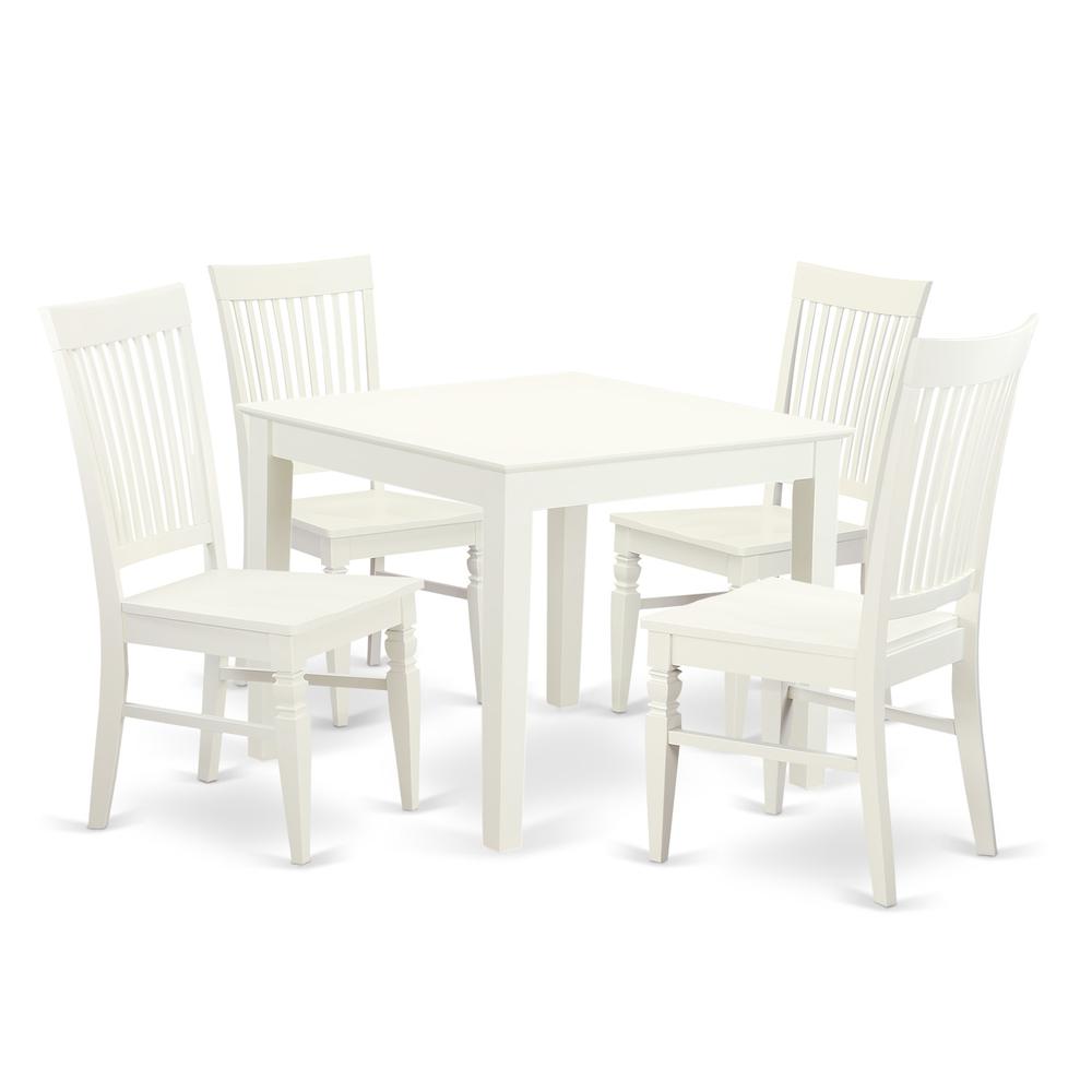 5  Pcsquare  Kitchen  Table  and  4  Wood  Kitchen  Chairs  in  Linen  White. Picture 1