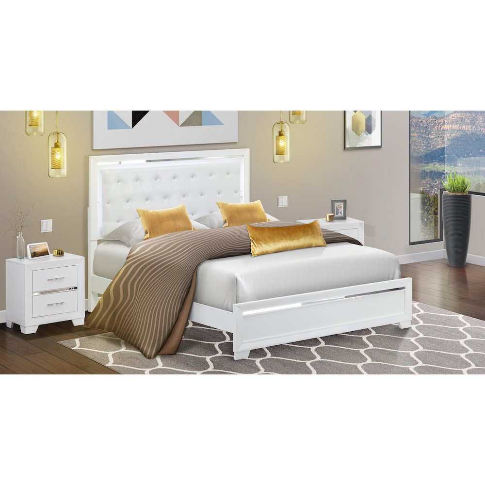Pandora 3-Piece Bedroom Set with a Queen Size Bed 2 Wooden Modern Nightstand. Picture 2