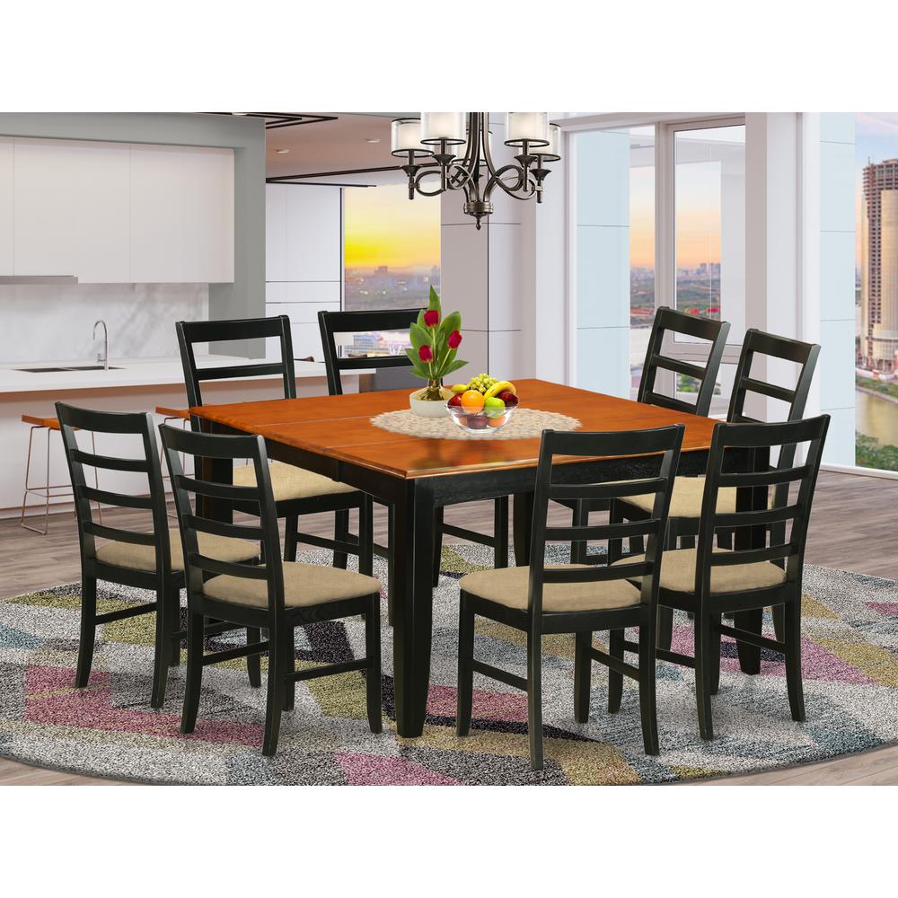 PARF9-BLK-C 9 Pc Dining room set-Square Dining Table with Leaf and 8 Dining Chairs. Picture 2