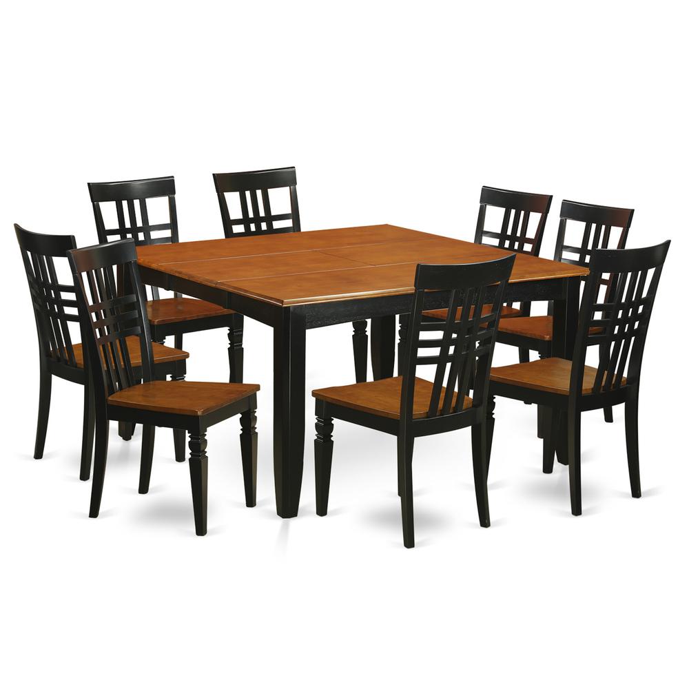 9  Pc  Kitchen  Table  set  with  a  Dining  Table  and  8  Dining  Chairs  in  Black  and  Cherry. Picture 1