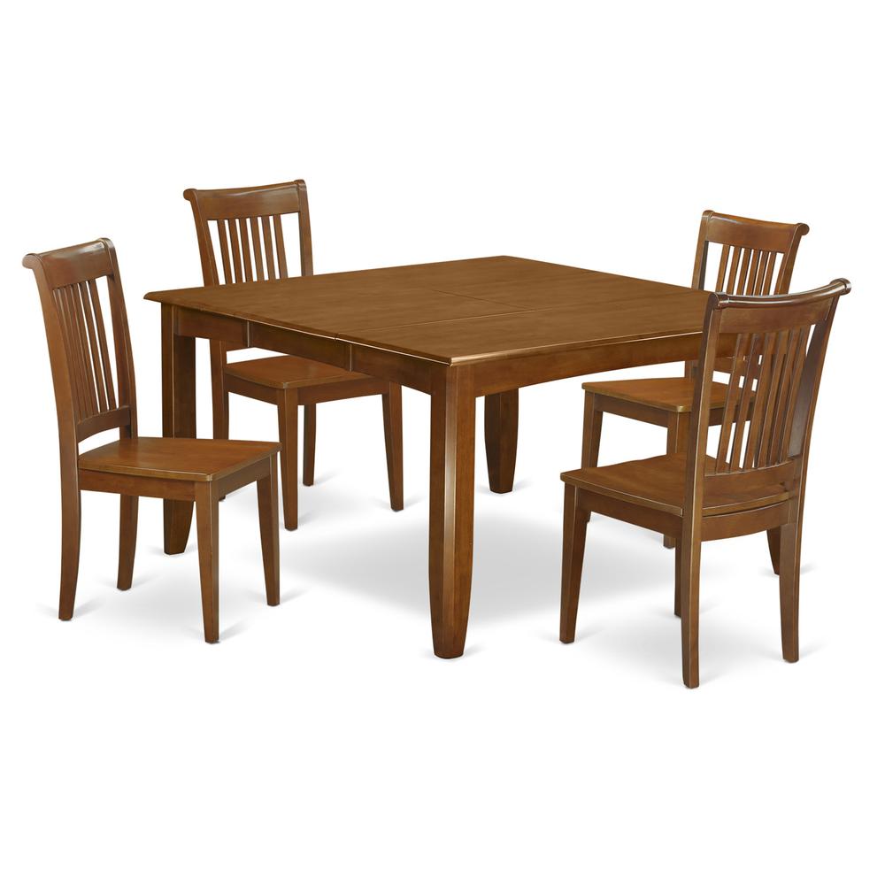 5  Pc  Dining  room  set-Square  gathering  Table  with  Leaf  and  4  Dining  Chairs. Picture 1