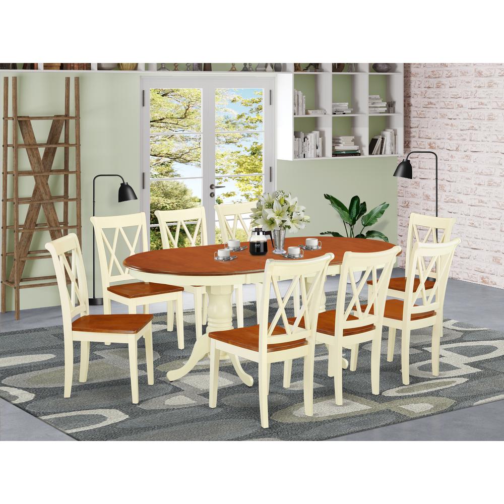 9 pcs Dining Room Set Buttermilk & Cherry, PLCL9-BMK-W. Picture 2