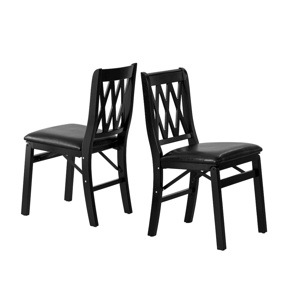 Plano Modern Dinner Chairs with PU Leather Seat, 3-X Back, Set of 2, Black Wood. Picture 1