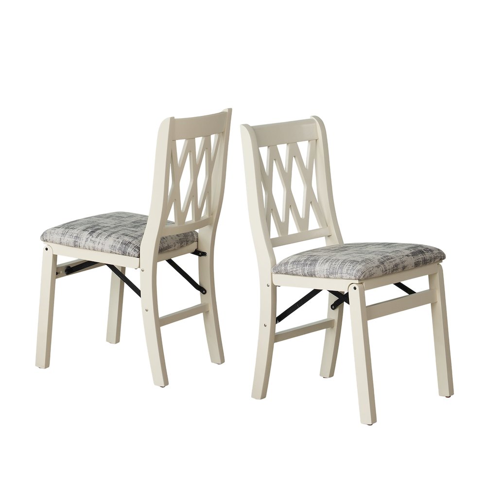Plano Kitchen Chairs with PU Leather Seat, 3-X Back, Set of 2, Linen White. Picture 1