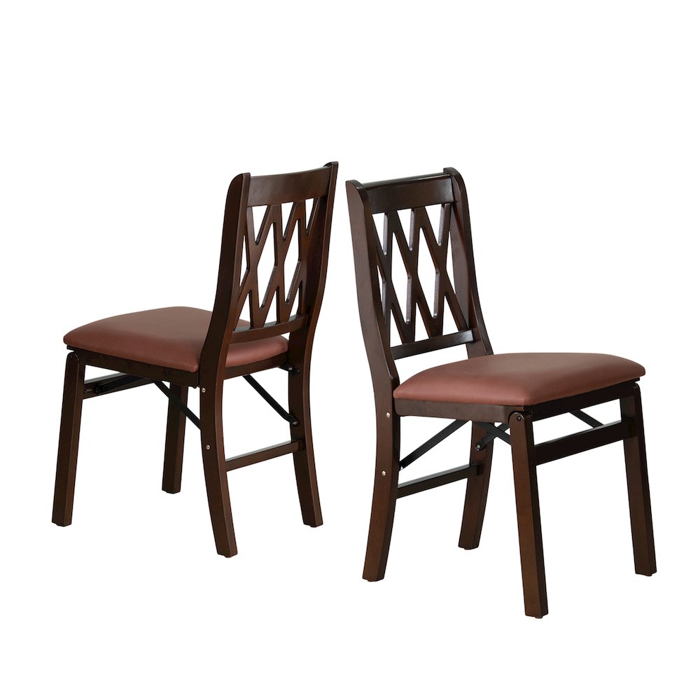 Plano Modern Dining Chairs, PU Leather Seat, 3-X Back, Set of 2, Mahogany Finish. Picture 1