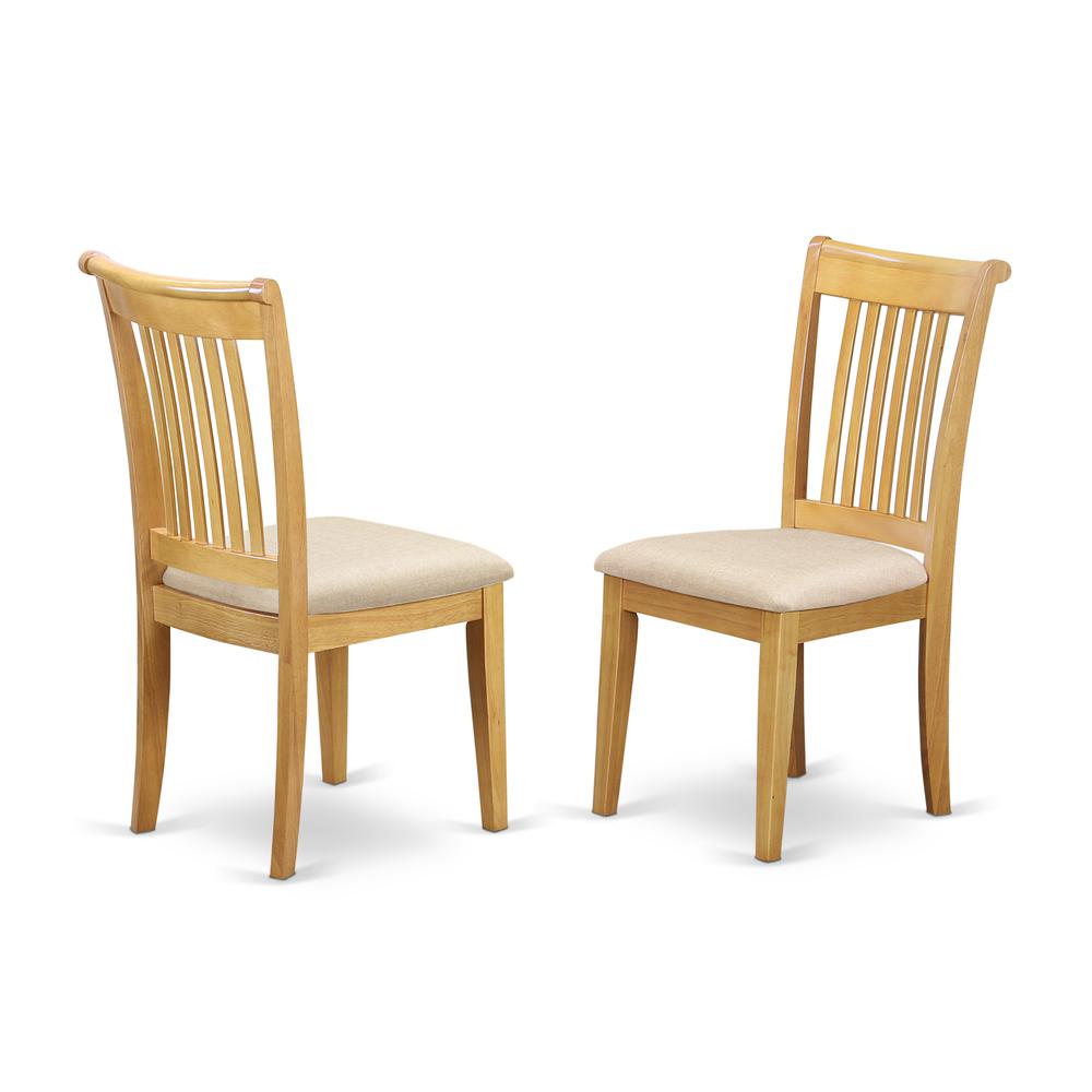 East West Furniture DMPO5-OAK-C 5 Piece Dining Table Set - Oak Wood Table and 4 Oak Linen Fabric Kitchen & Dining Room Chairs with Slatted Back - Oak Finish. Picture 3