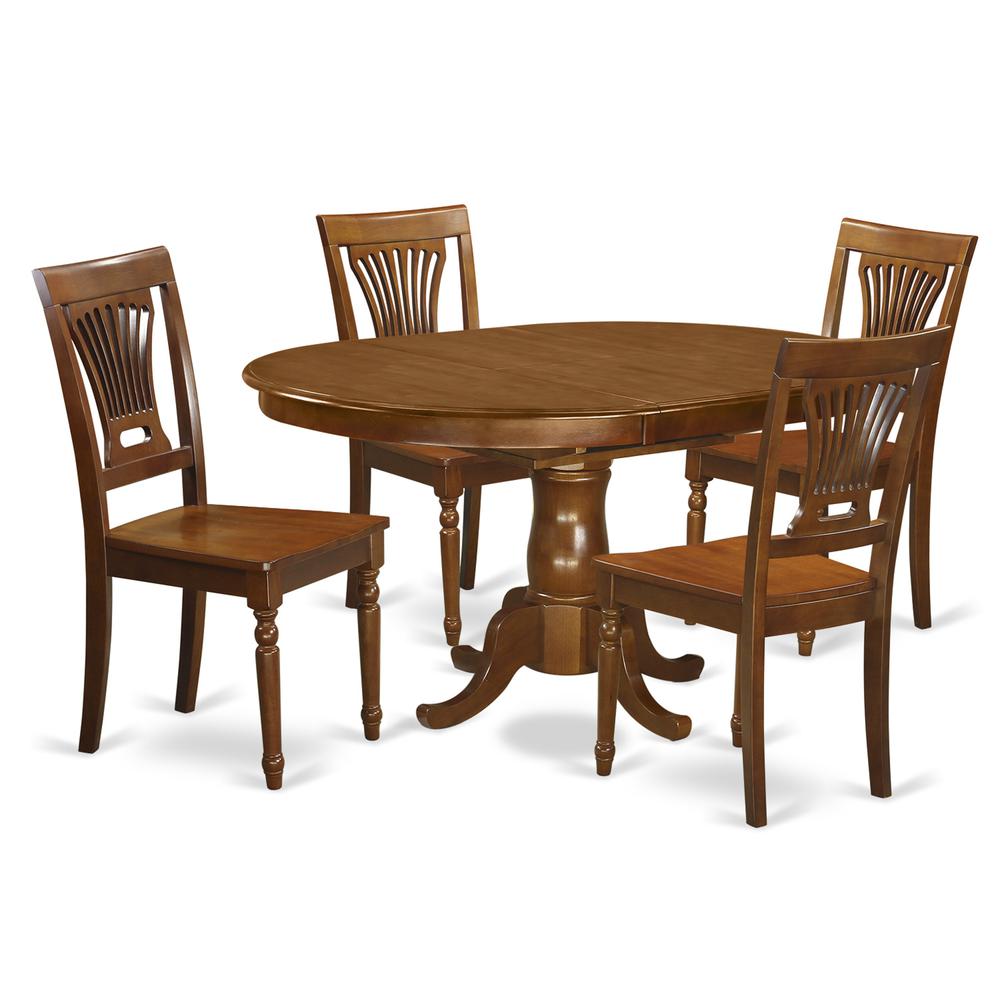 5  Pc  Portland  Table  having  18"  Leaf  and  4  hard  wood  Seat  Chairs  in  Saddle  Brown  .. Picture 1