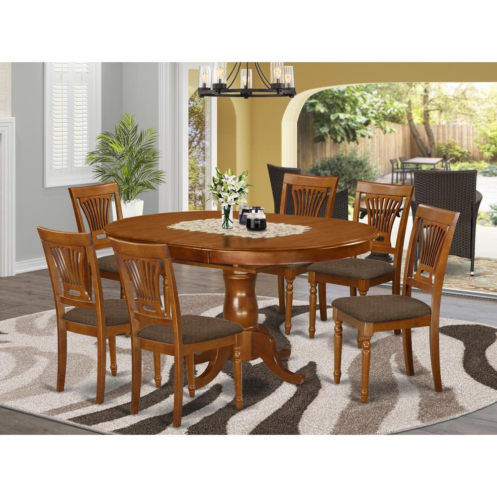 7 Pc Portland Table having 18" Leaf and 6 hard wood Seat Chairs in Saddle Brown. Picture 2