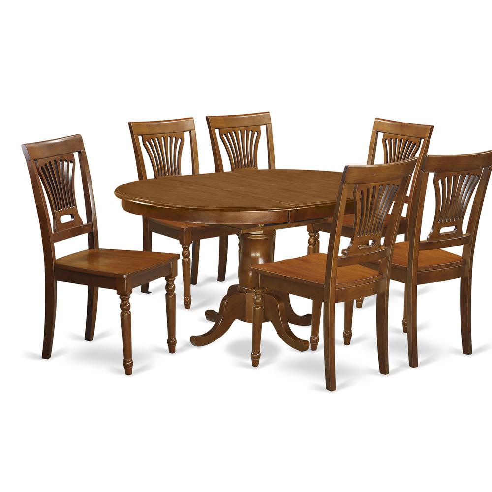 7  PcPortland  Table  with  18"  Leaf  and  6  Wood  Chairs  in  Saddle  Brown  .. Picture 1