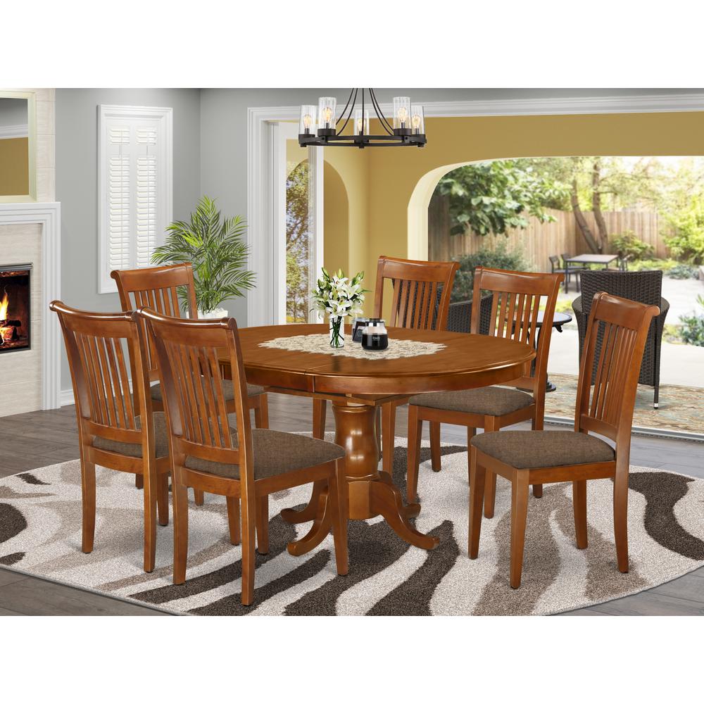 PORT7-SBR-C 7 PC Dining room set-Oval Dining Table with Leaf and 6 Dining Chairs. Picture 2