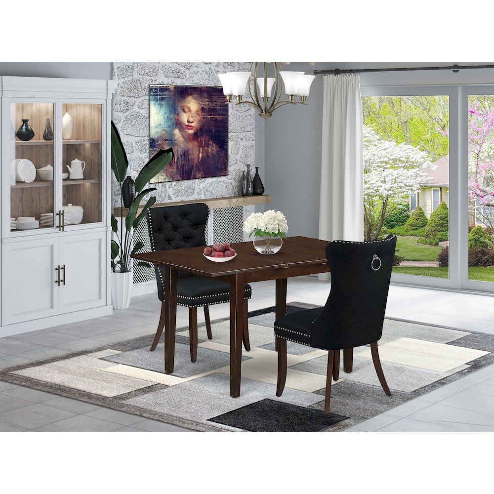 3 Piece Kitchen Set Consists of a Rectangle Dining Table with Butterfly Leaf. Picture 2