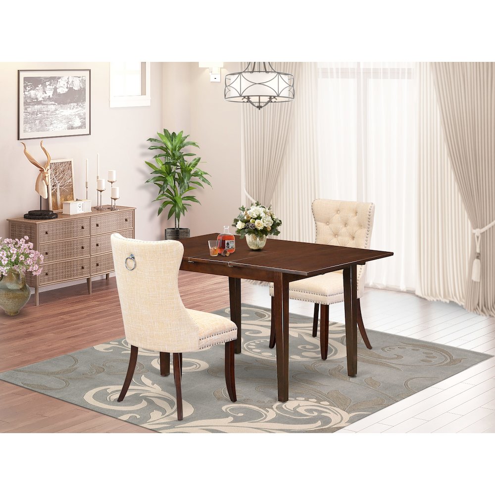 3 Piece Kitchen Set Consists of a Rectangle Dining Table with Butterfly Leaf. Picture 2