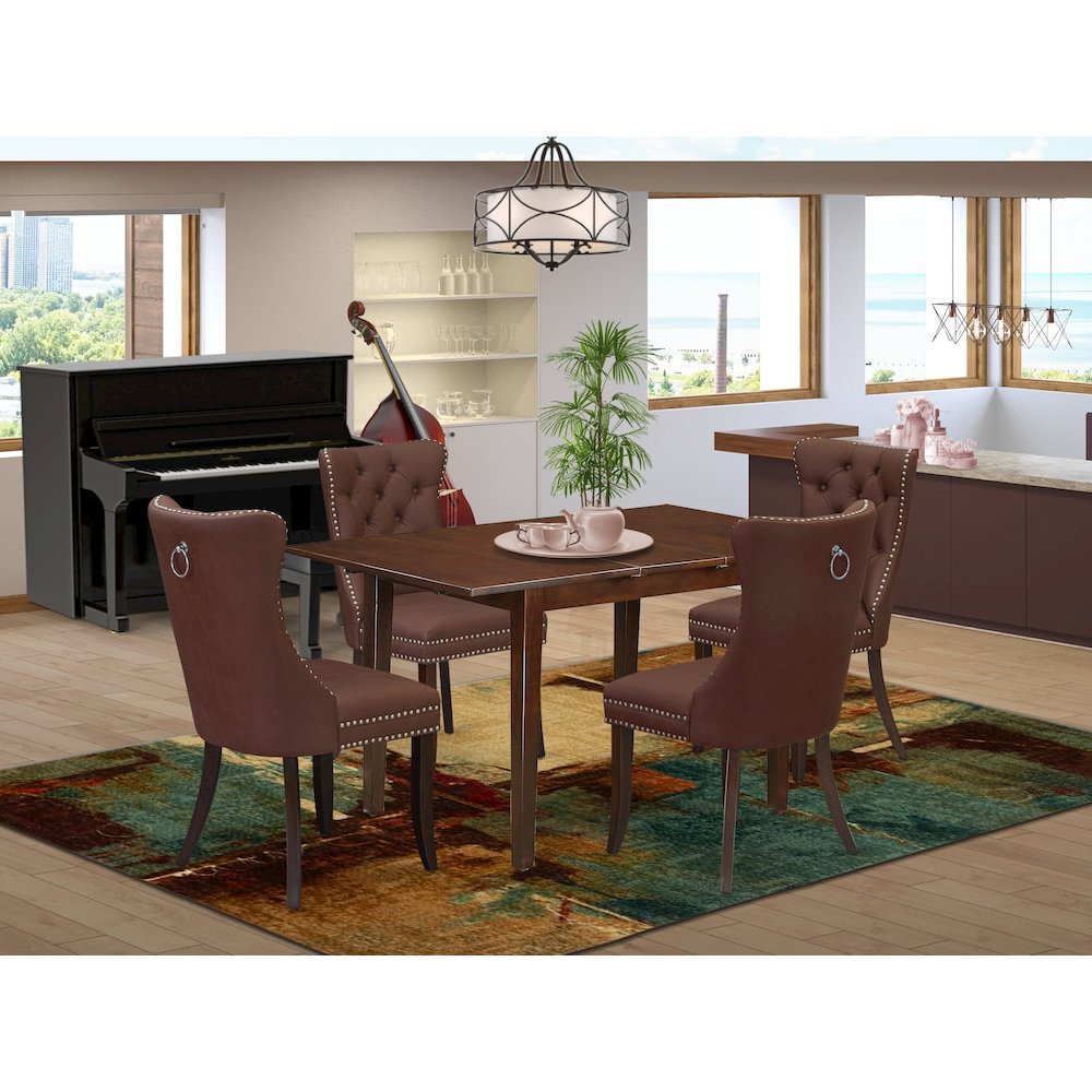5 Piece Dining Set Consists of a Rectangle Wooden Table with Butterfly Leaf. Picture 2