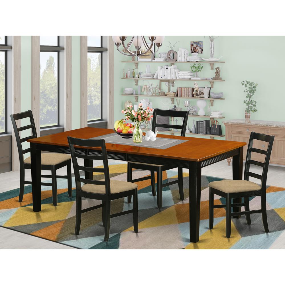 QUPF5-BCH-C 5 Pc Dining set-Dining Table with 4 Wood Dining Chairs. Picture 2
