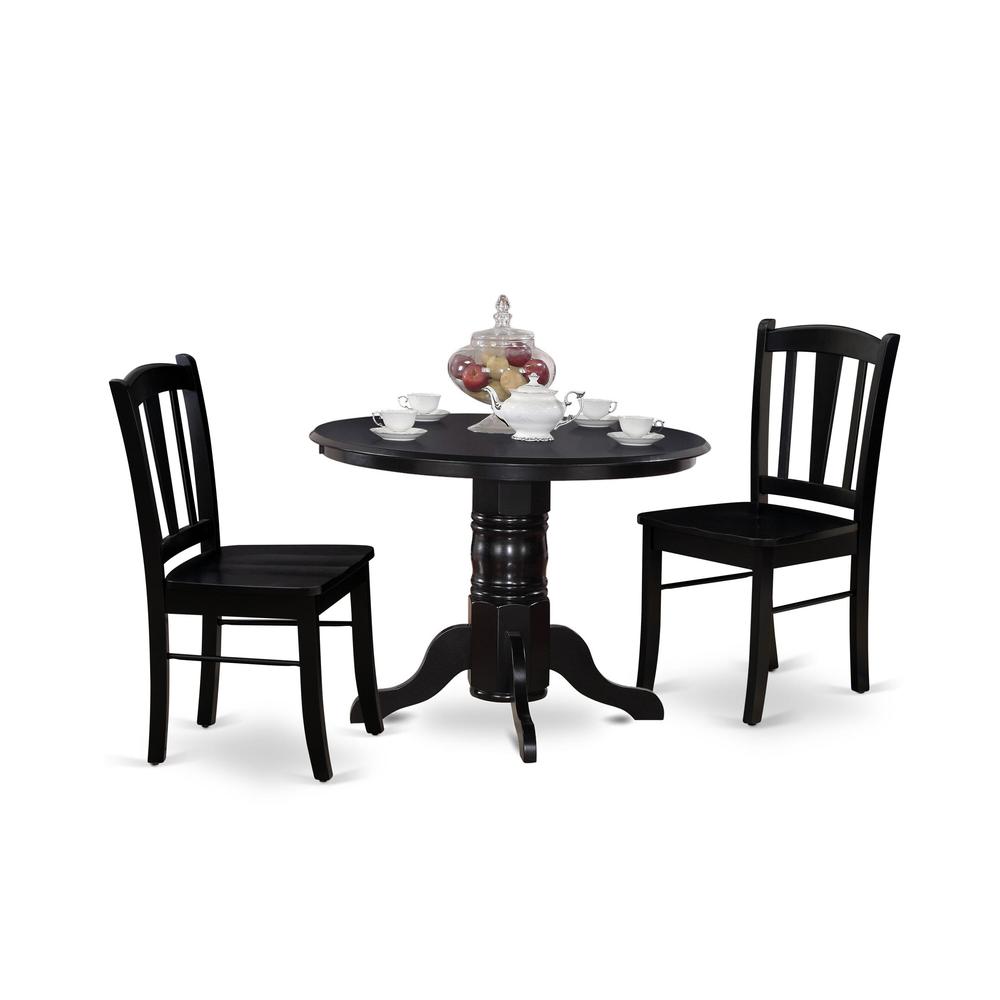 SHDL3-BLK-W - 3-Pc Modern Dinette Room Set - 2 Wooden Dining Chairs and 1 Dining Table - Black Finish. Picture 1