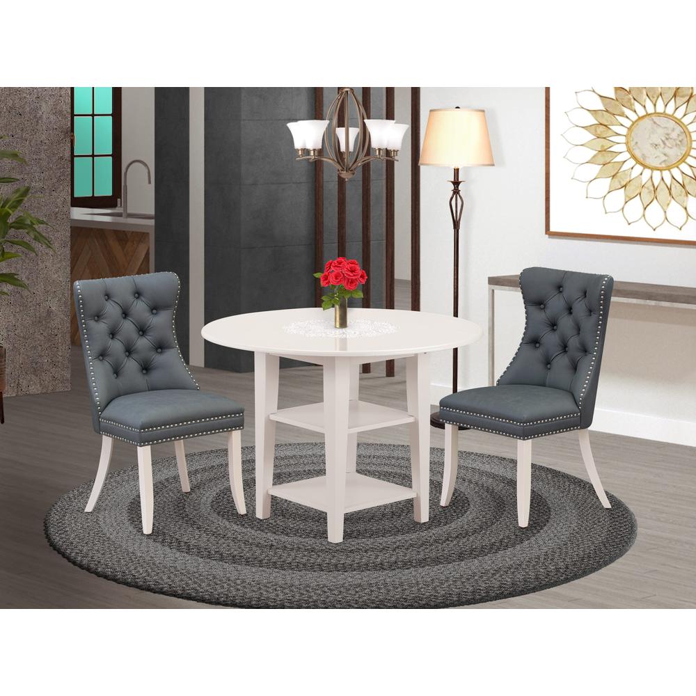 3 Piece Dining Table Set Contains a Round Dining Table with Dropleaf & Shelves. Picture 7