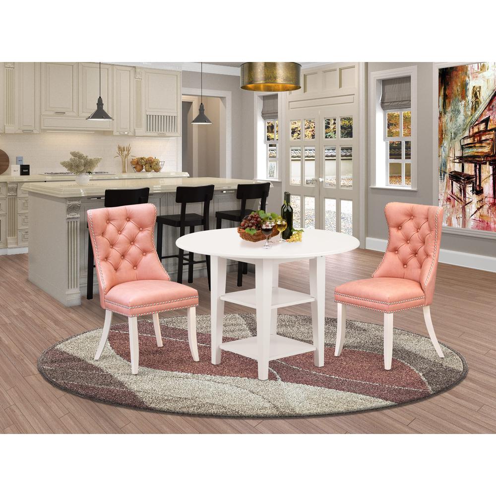 3 Piece Dining Table Set Contains a Round Dining Table with Dropleaf & Shelves. Picture 7