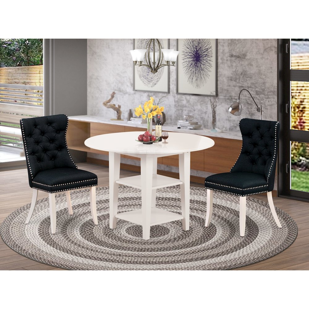 3 Piece Kitchen Set Consists of a Round Dining Table with Dropleaf & Shelves. Picture 2