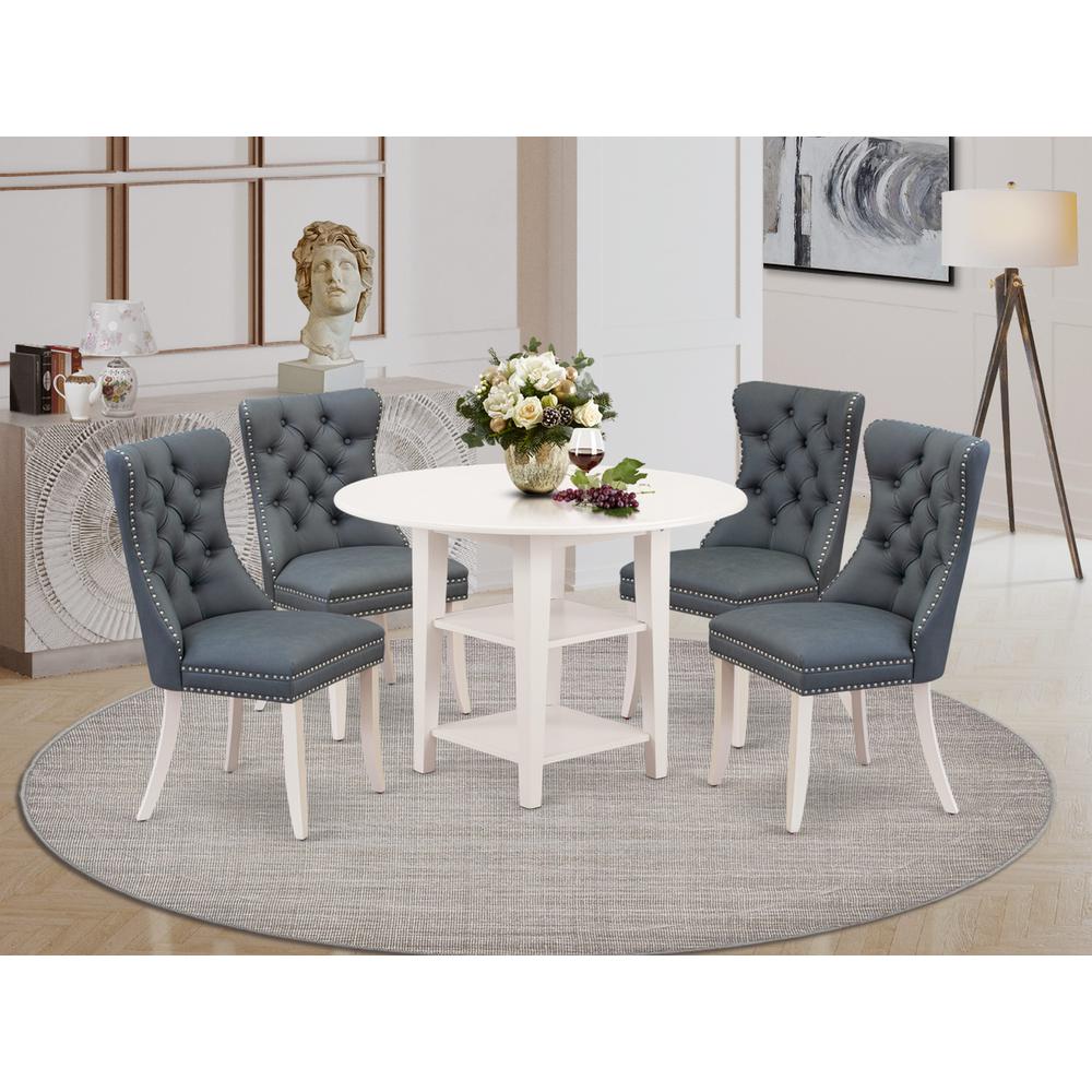 5 Piece Kitchen Set Consists of a Round Dining Table with Dropleaf & Shelves. Picture 7